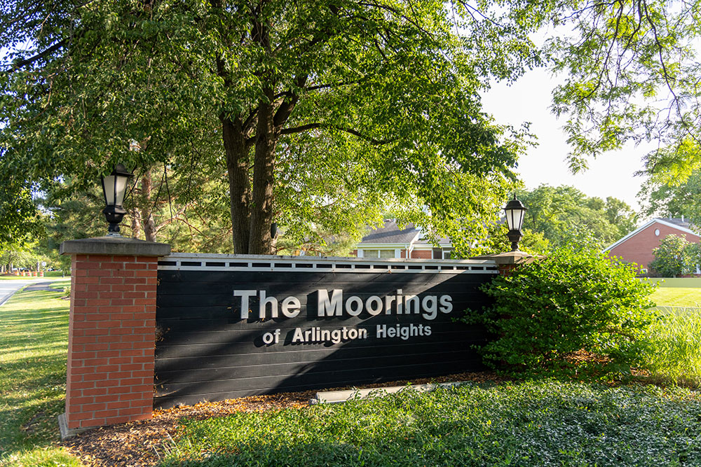 Close up of the welcome sign at The Moorings of Arlington Heights
